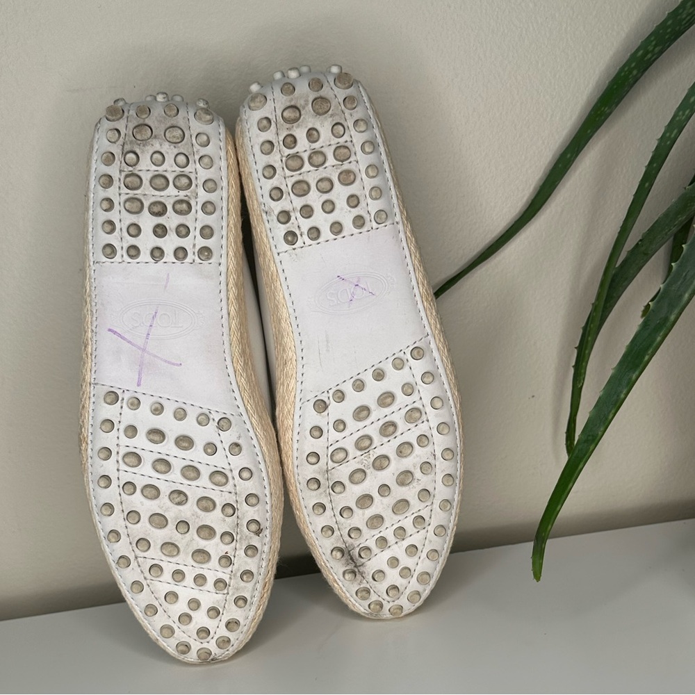 TOD’S White Leather Espadrille Loafers Star Moon Studded Driving Flats 36.5/6.5 - Picture 4 of 12